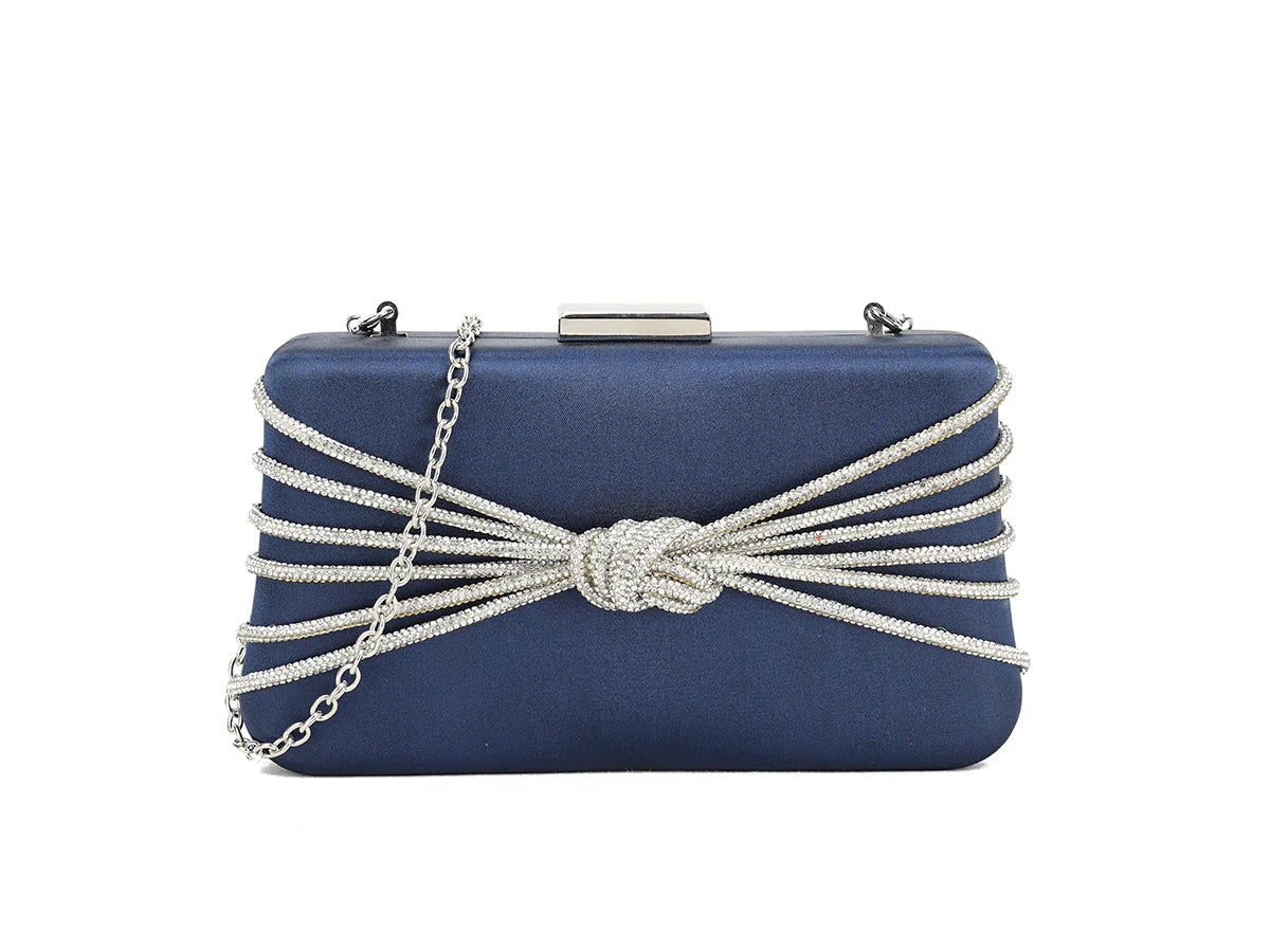 Navy Diamante Box Clutch Bag