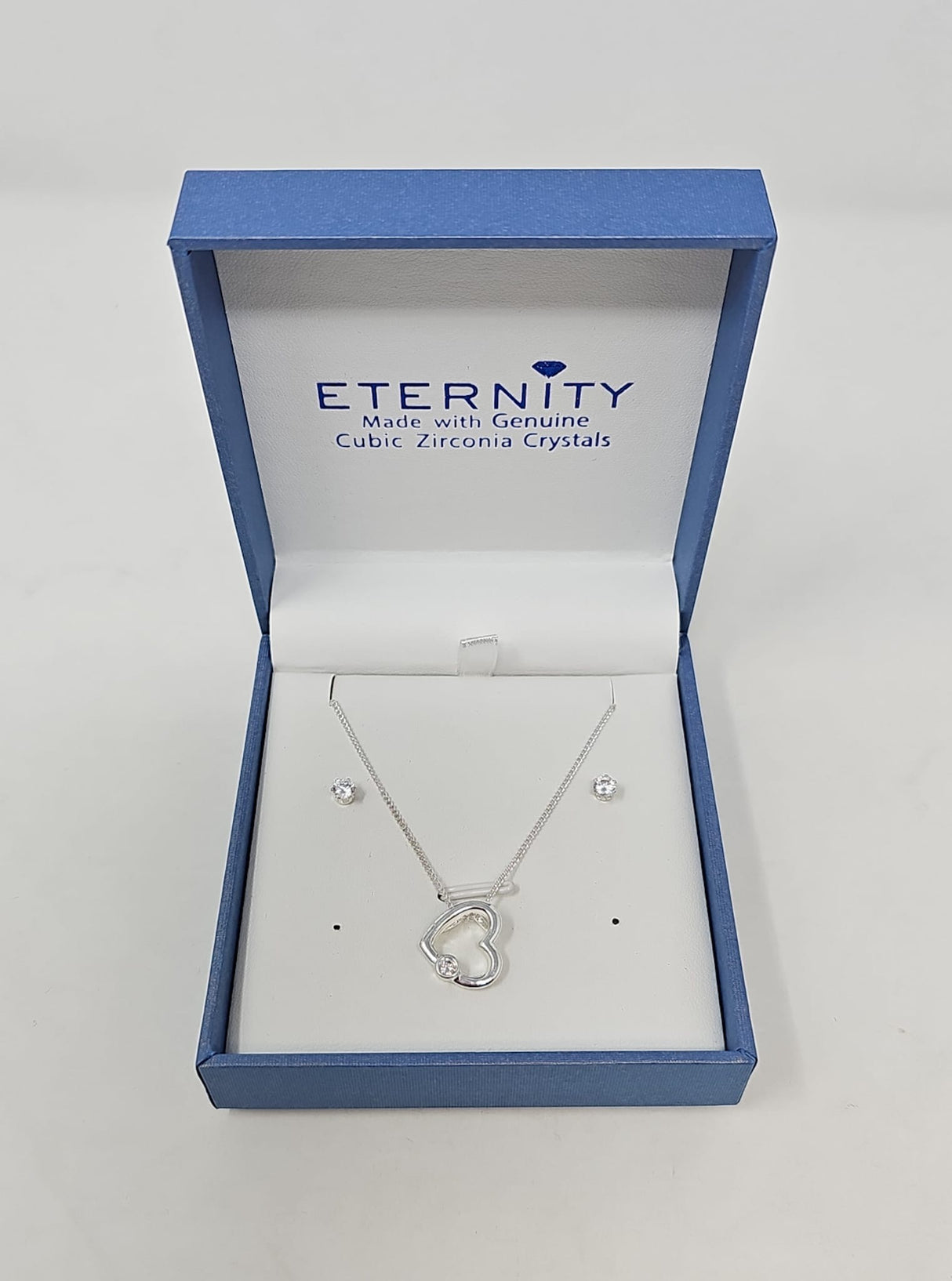 Eternity Cubic Zirconia Silver Cut Out Heart Necklace & Earrings Set
