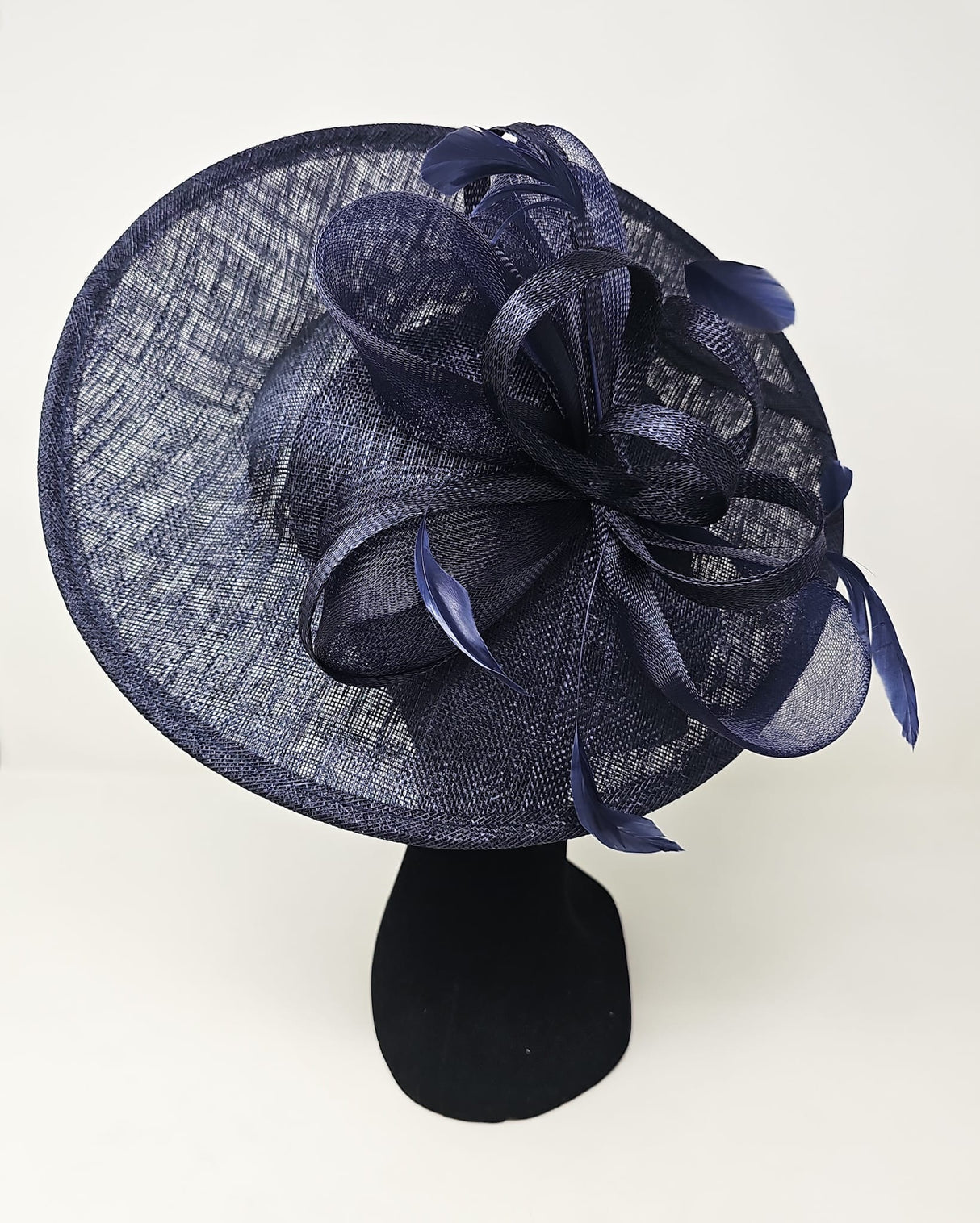 Navy Looped Bow Round Disc Fascinator