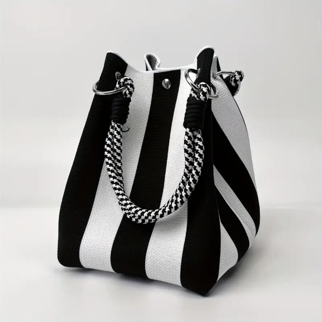 Knitted Black & Ivory Tote Mini Square Bag