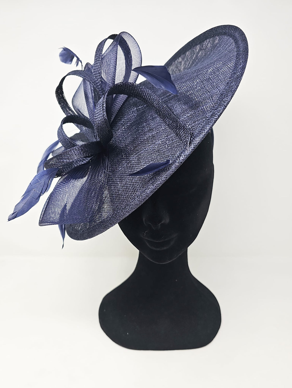 Navy Looped Bow Round Disc Fascinator
