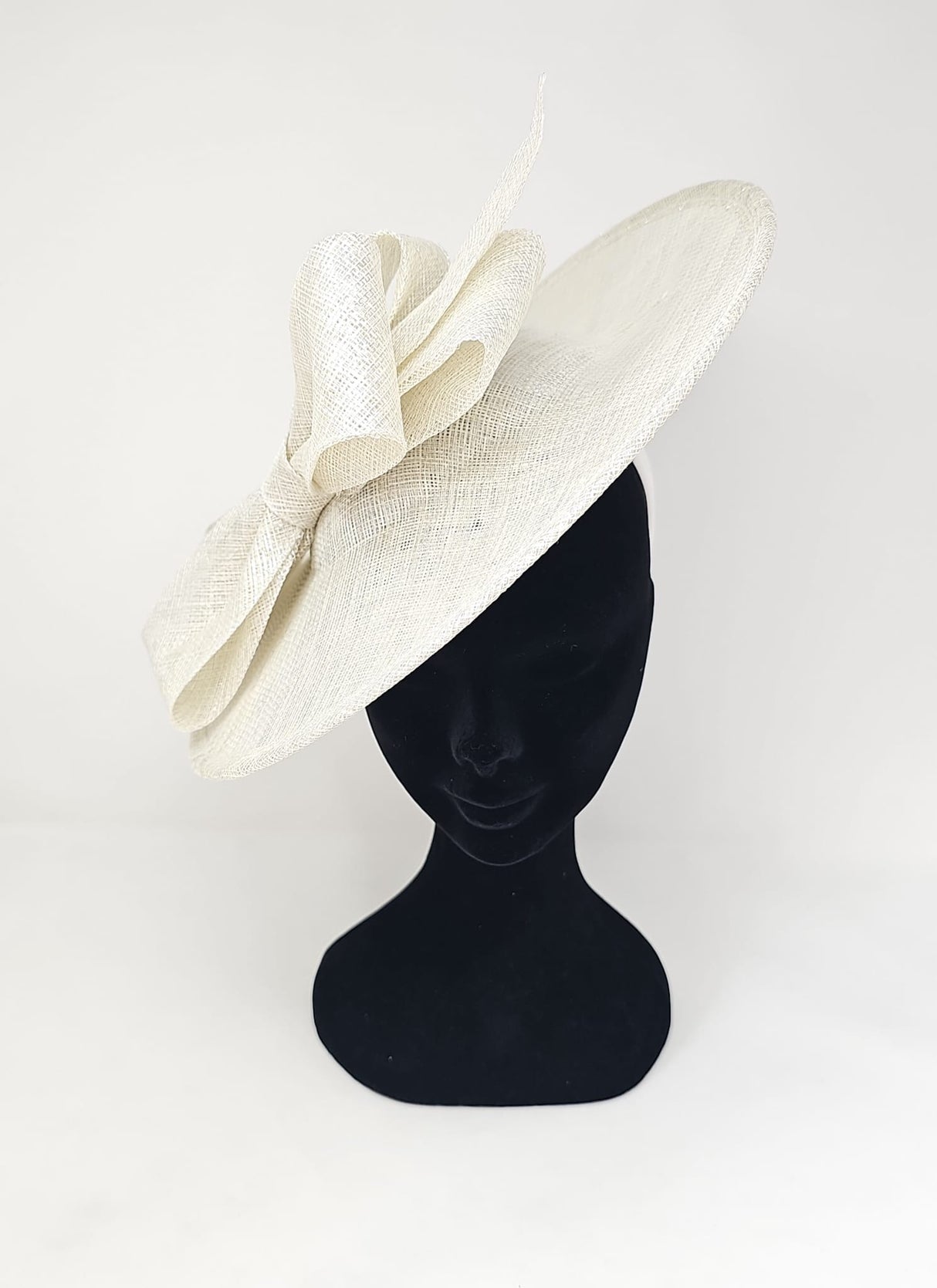 Ivory Silver Bow Adorned Large Disc Fascinator