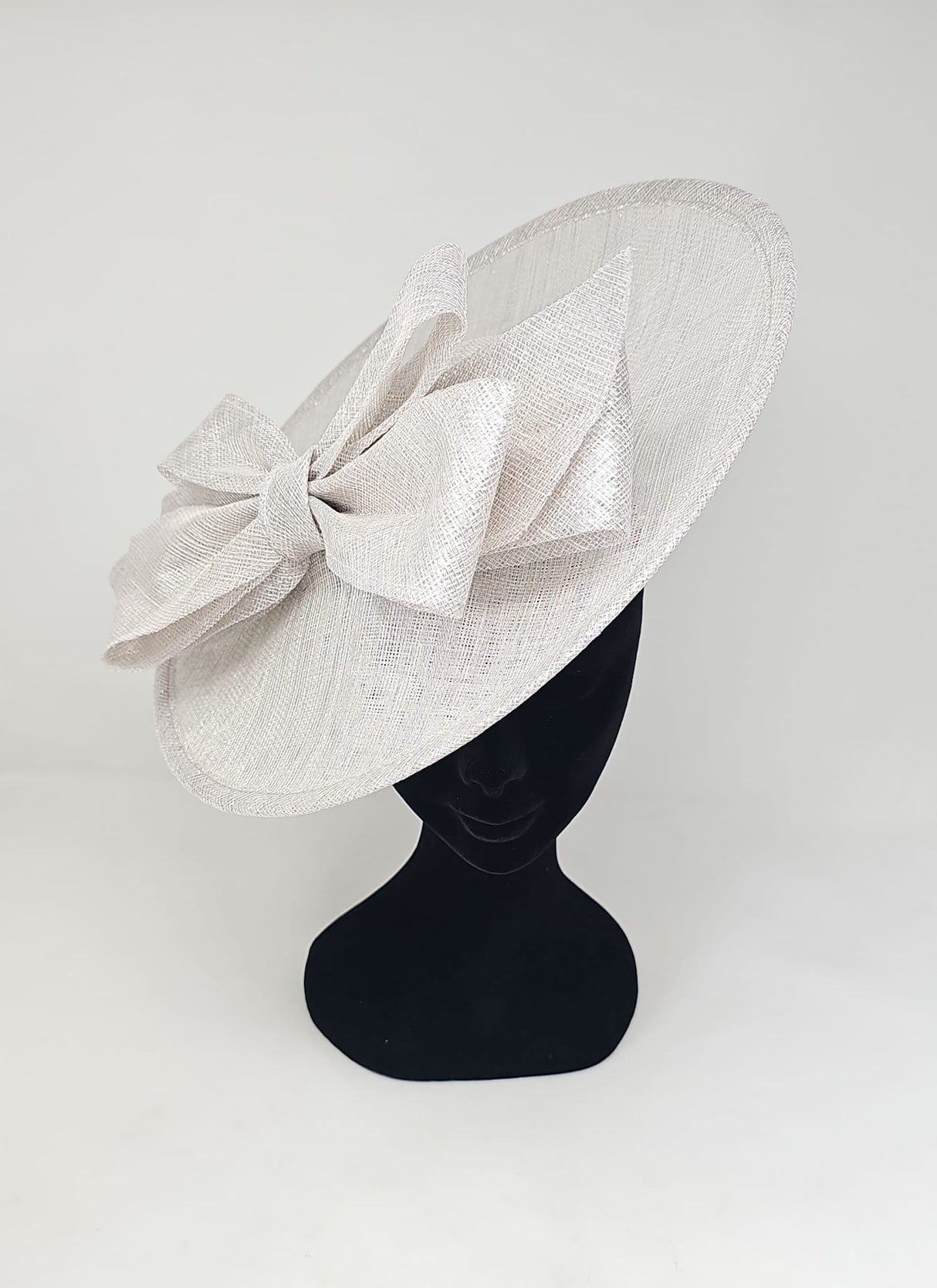 Dove Silver Bow Adorned Large Disc Fascinator
