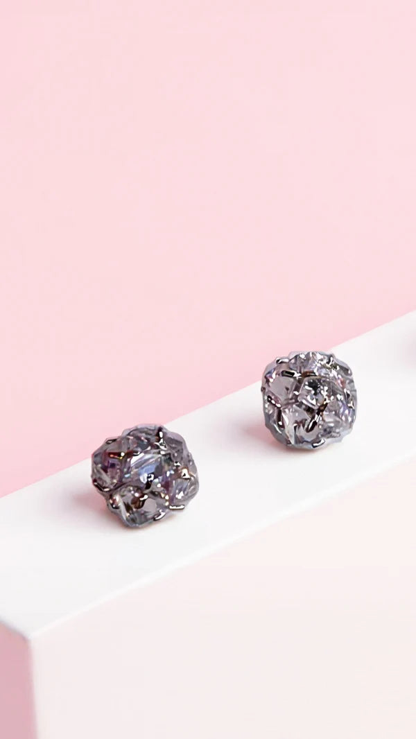 Mini Round Crystal Silver Stud Earrings