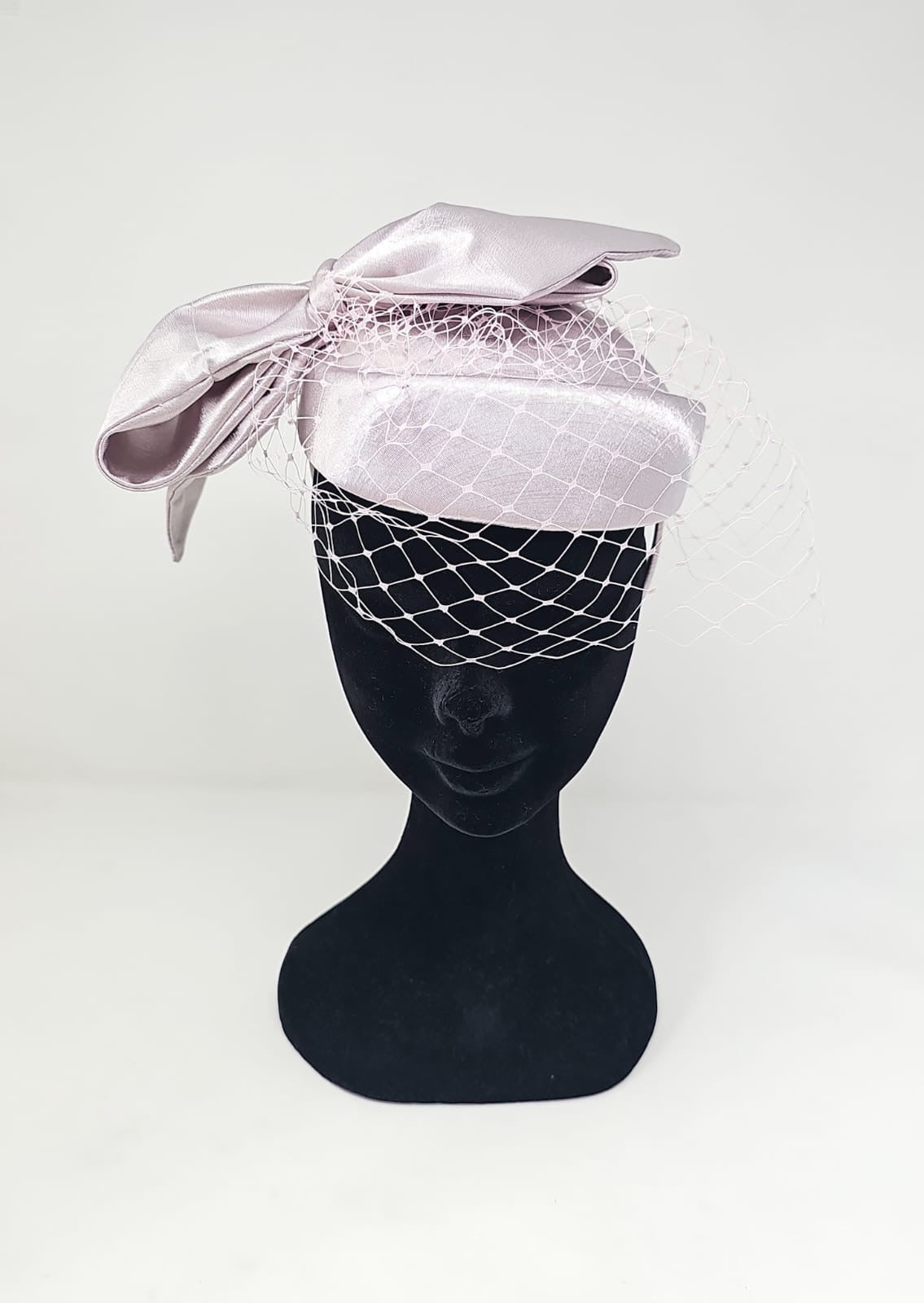 Sorbet Pink Satin Bow Veiled Fascinator