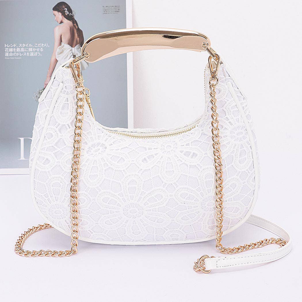 White Crochet Lace Clutch Hand Bag