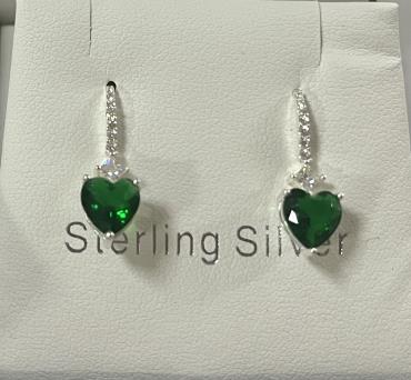 Eternity Sterling Silver Emerald Heart Crystal Drop Earrings