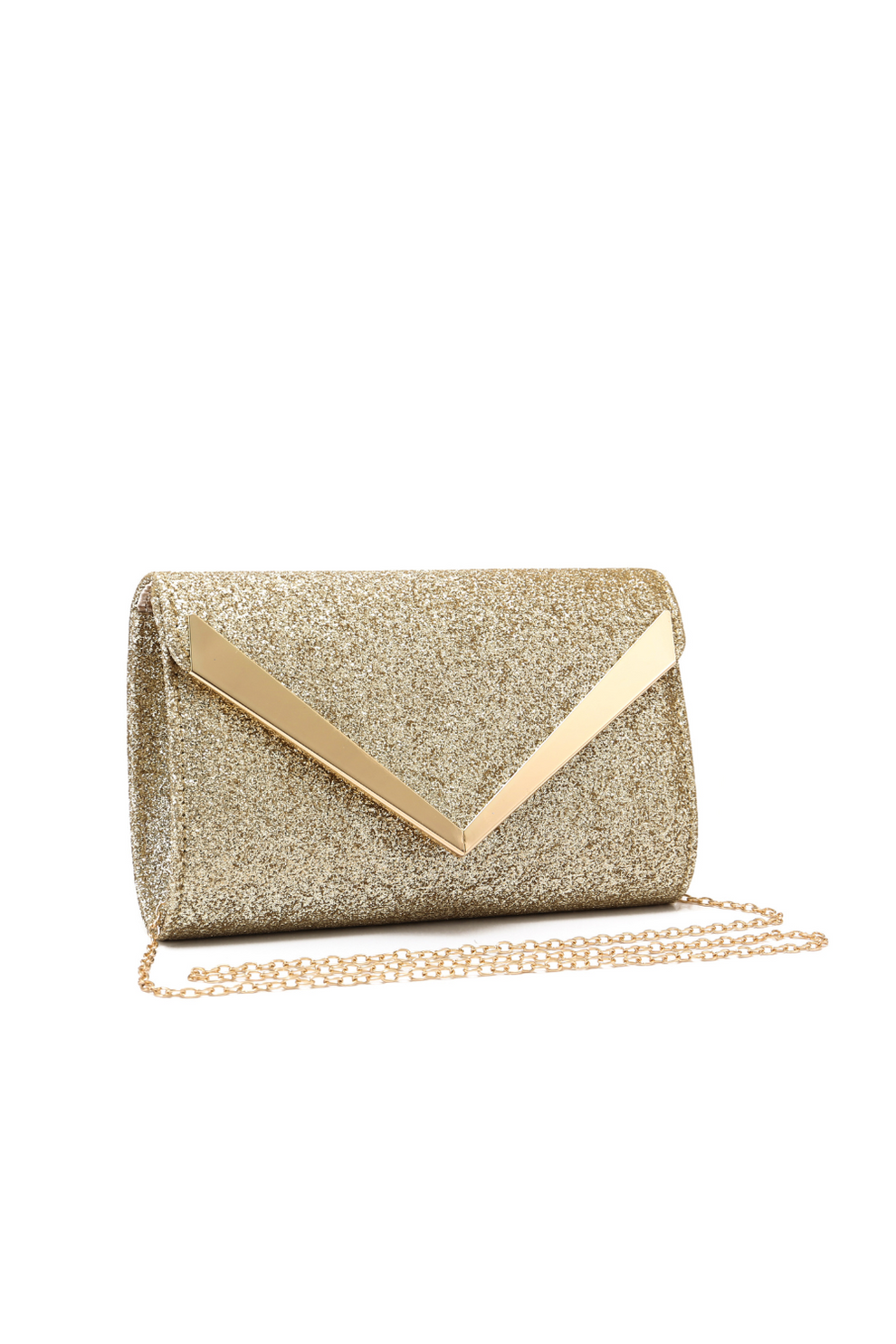 Sparkling Gold Glitter V Evening Clutch Bag