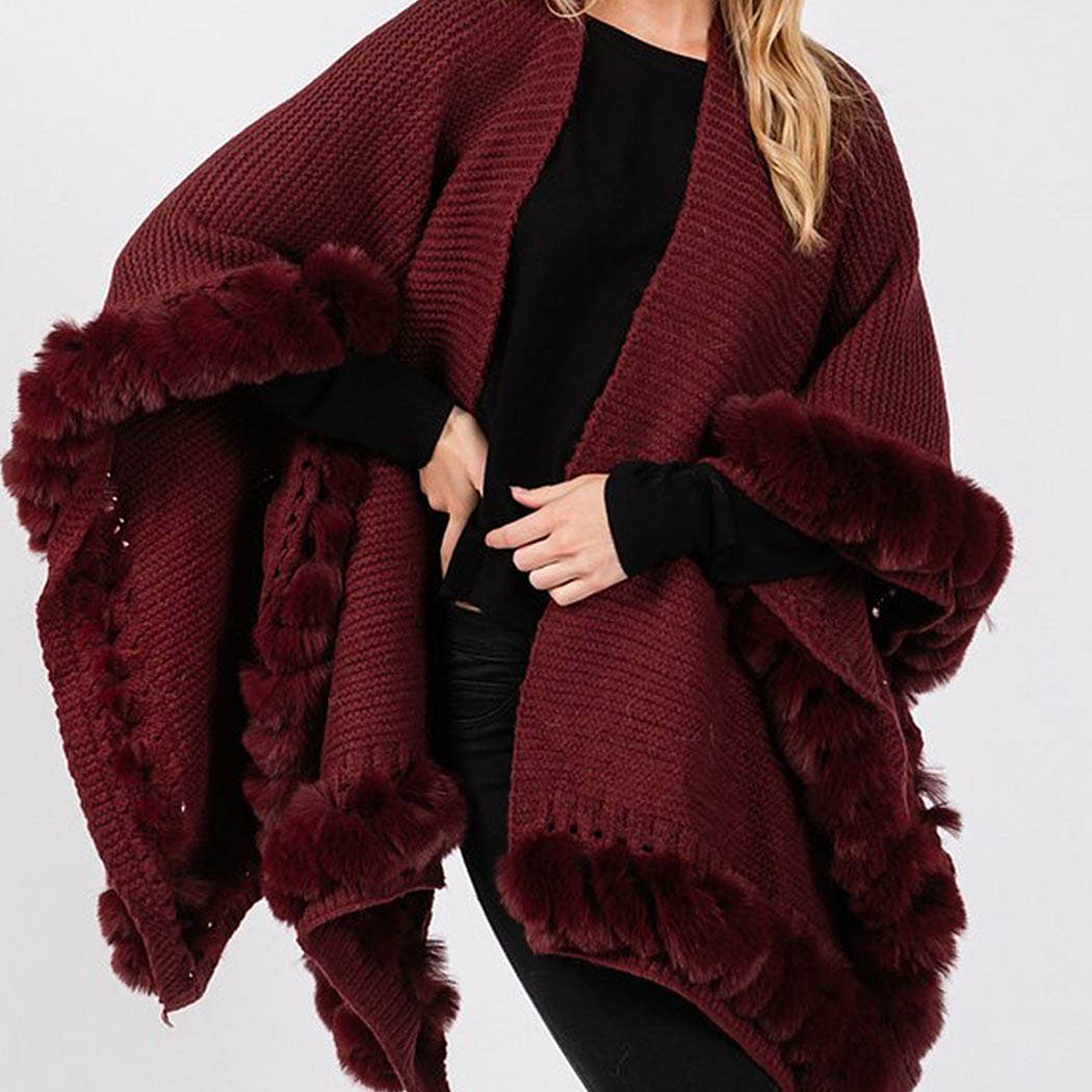 Silver Grey Faux Fur Trim Luxury Cape