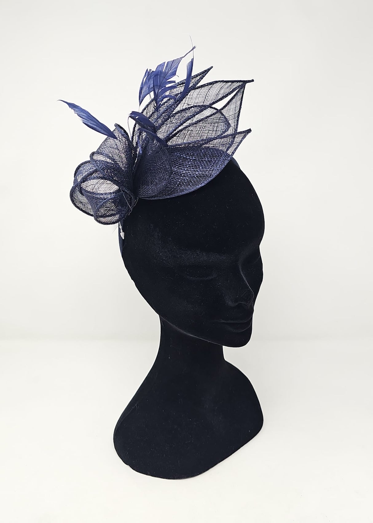 Navy Sinamay Loop & Feather Hairband Fascinator
