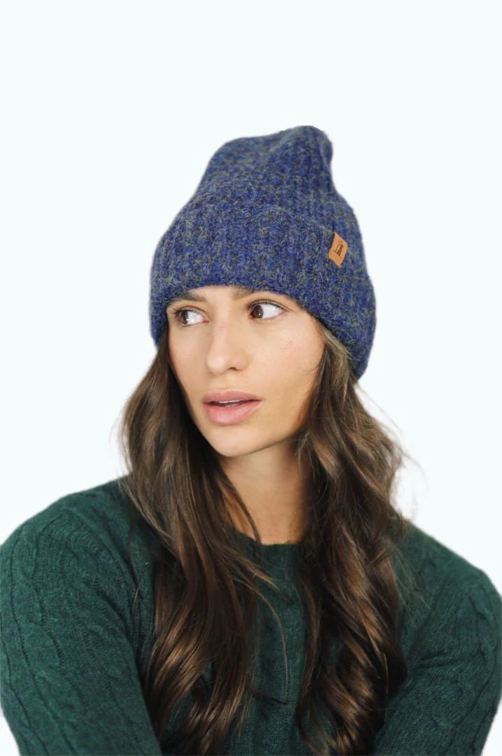 Navy Blue Cable Knit Beanie Hat