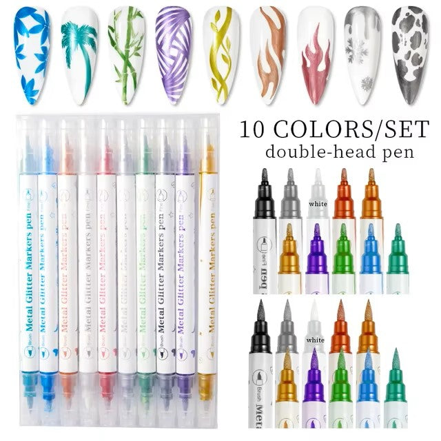 Nail Art Pens 10 Pack Metal Glitter Marker