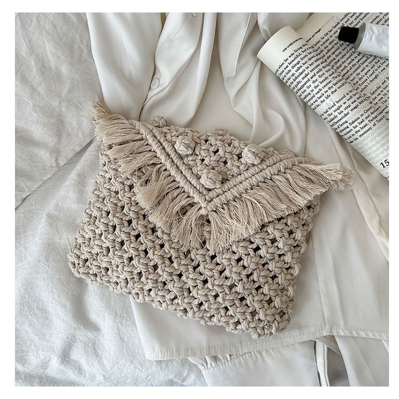 White Macrame Crossbody Boho Bag