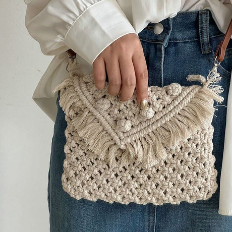 White Macrame Crossbody Boho Bag