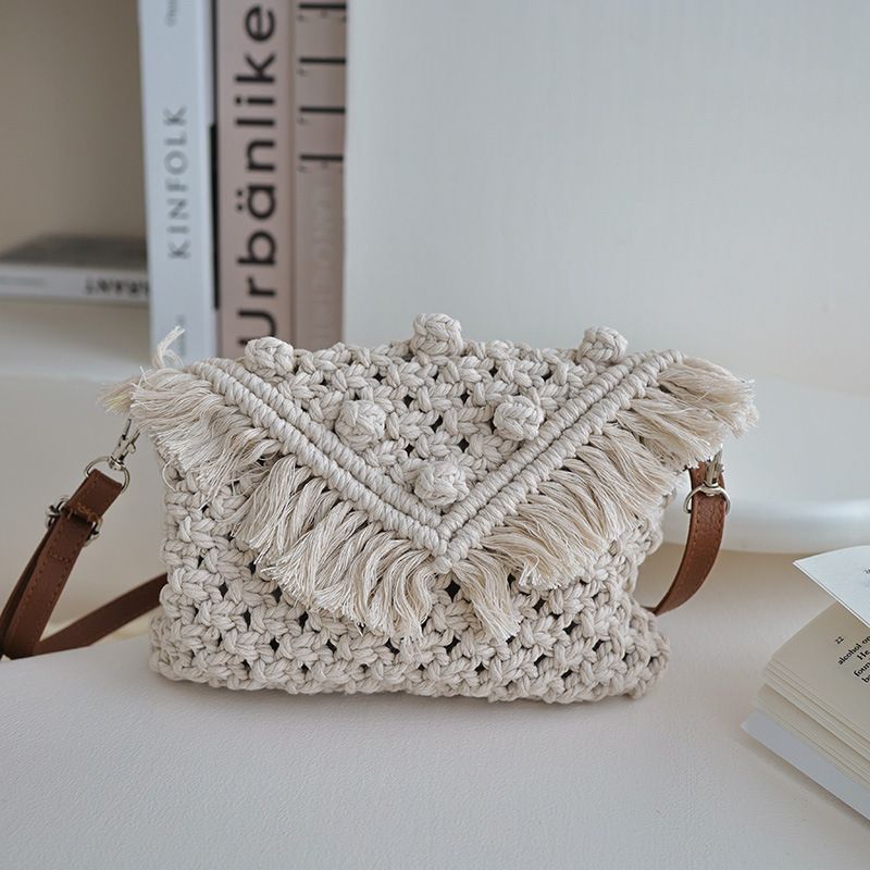 White Macrame Crossbody Boho Bag