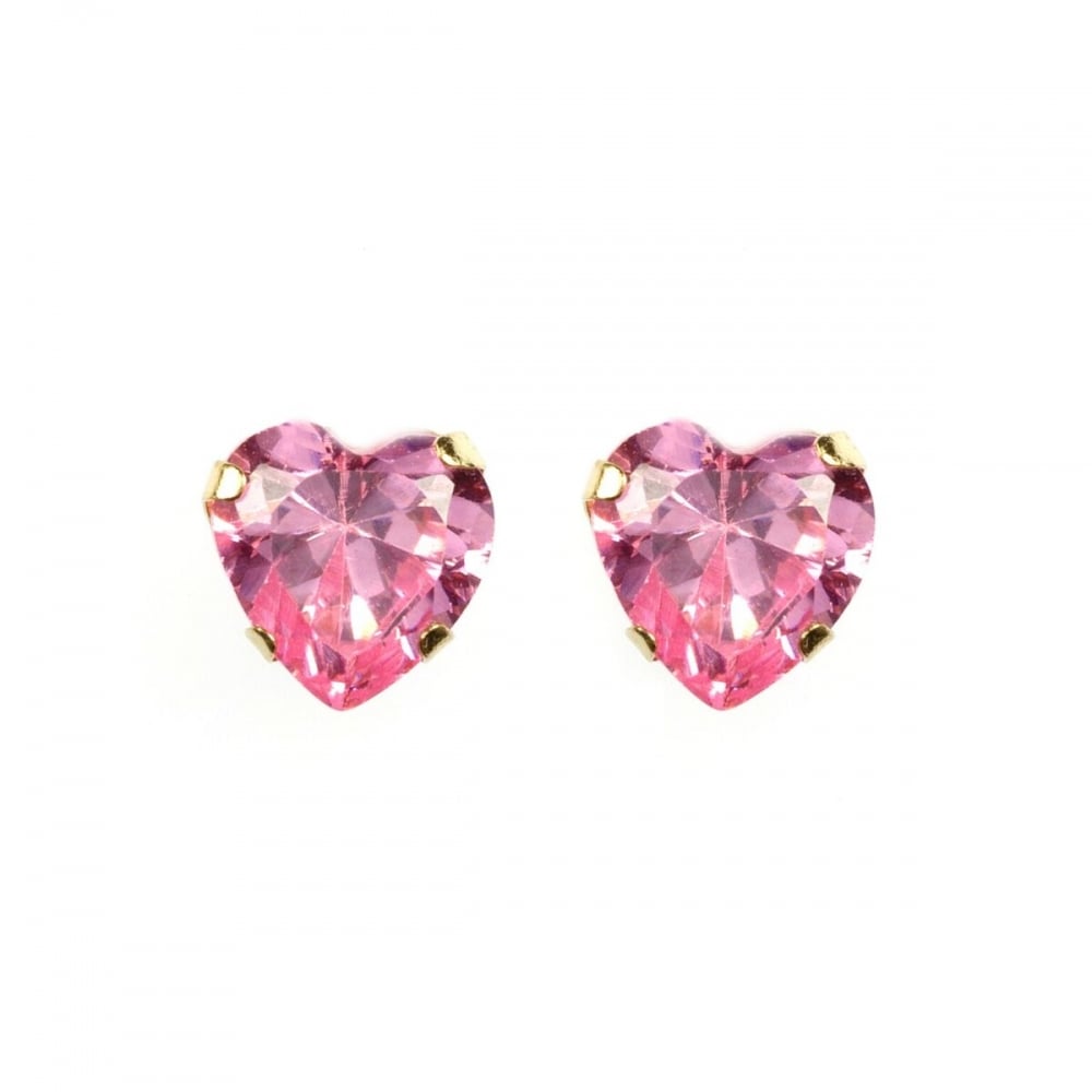 Inspirations Sterling Silver Gold Plated Pink Heart Stud Earrings