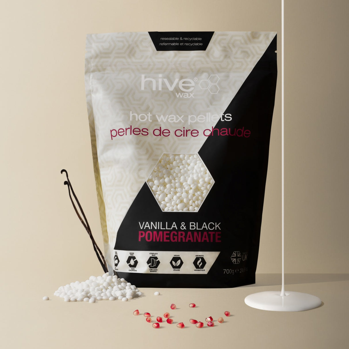 Hive Wax Hot Wax Pellets Vanilla & Black Pomegranate 700g