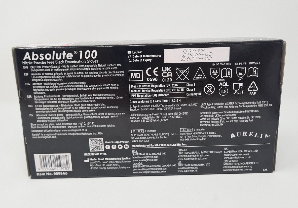Absolute 100 Nitrile Powder Free Black Gloves Small - Franklins