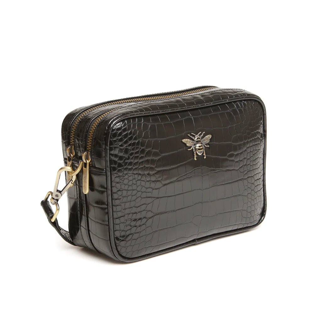 Alice Wheeler Black Croc Soho Camera Cross Body Bag - Franklins