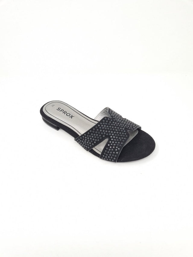 Black Diamante Slip On Sandals - Franklins
