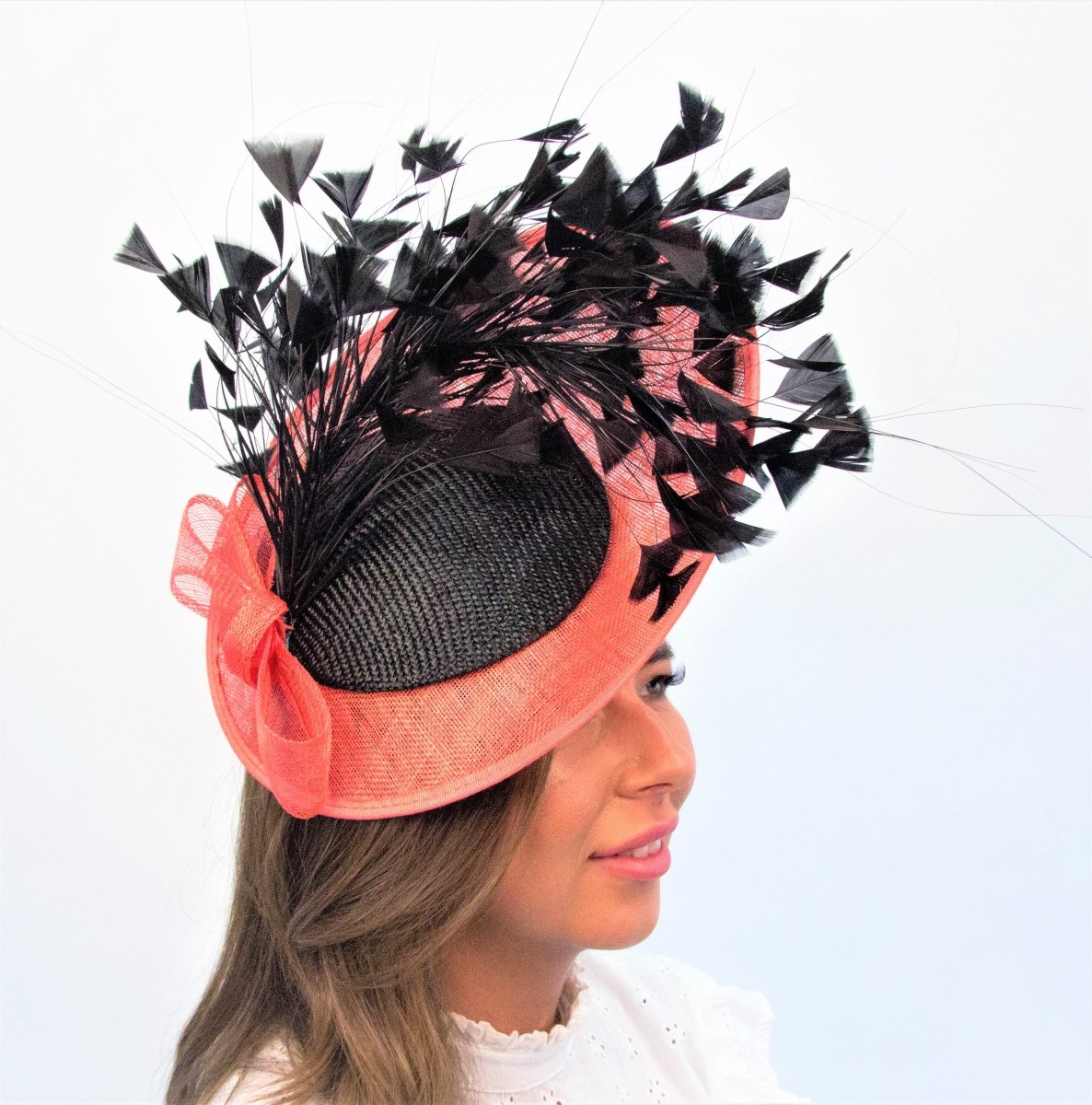 Coral & Black Feather Fascinator - Franklins