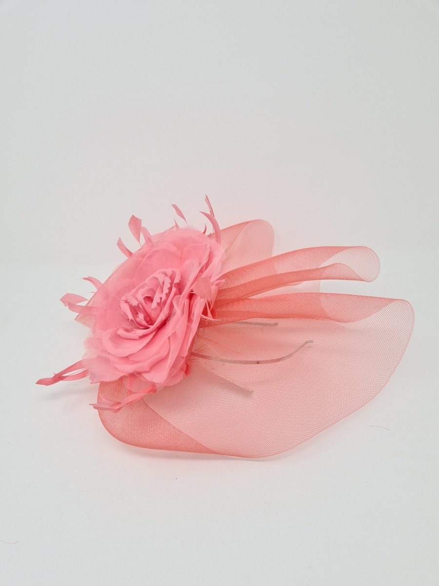 Coral Mesh Veil Flower Fascinator - Franklins