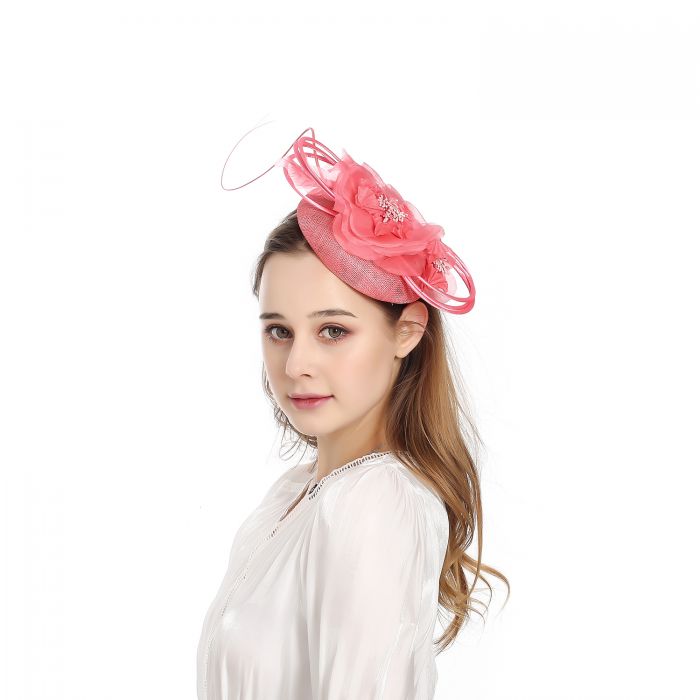 Coral Pillbox Flower Embellished Fascinator - Franklins