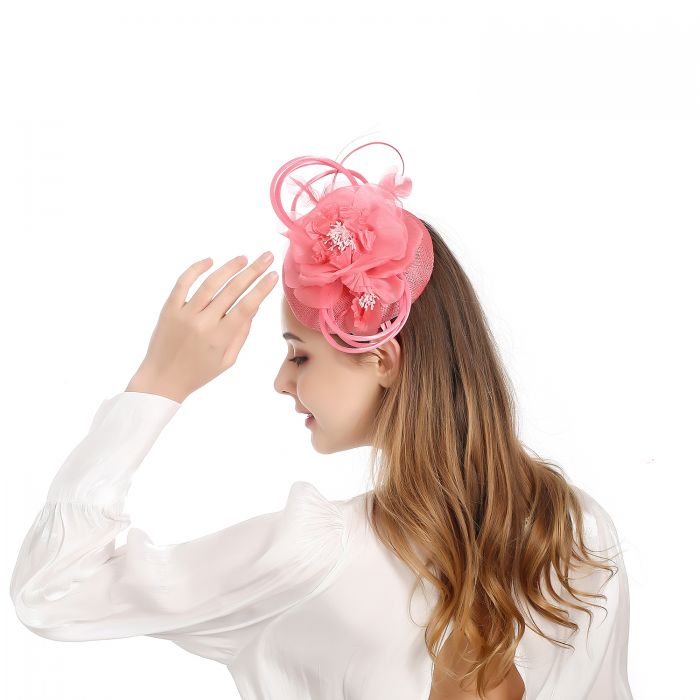 Coral Pillbox Flower Embellished Fascinator - Franklins