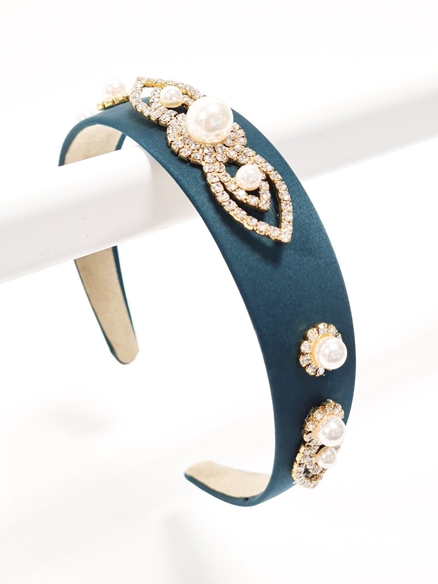 Forest Green Gold Crystal & Pearl Hair Band - Franklins