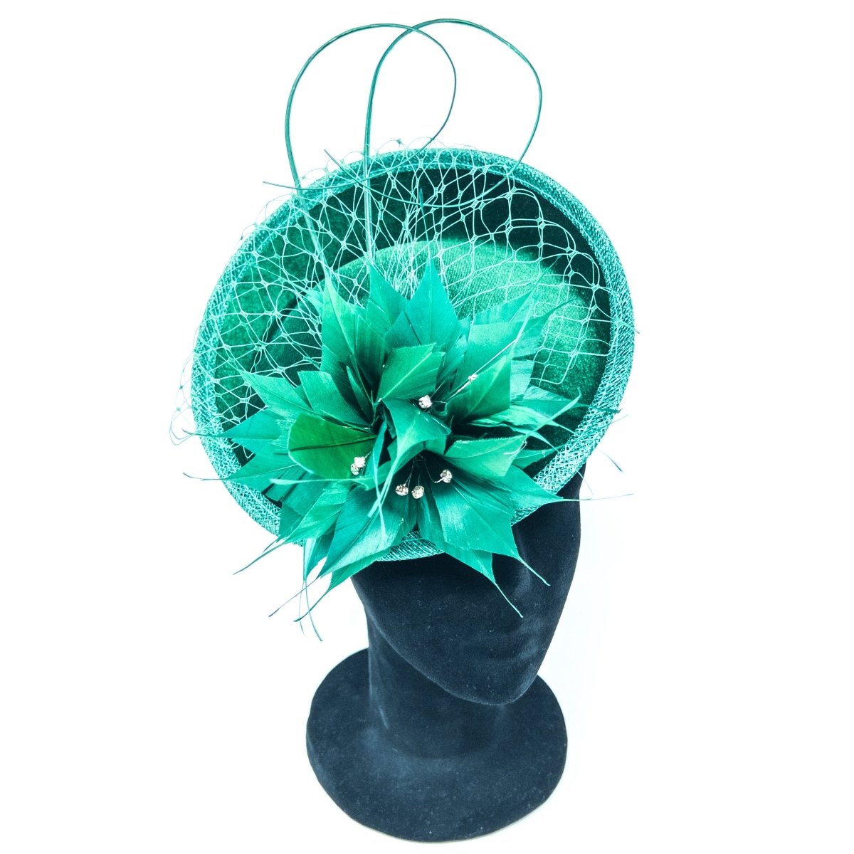 Forest Green Velvet Floral Disc Hairband Fascinator - Franklins