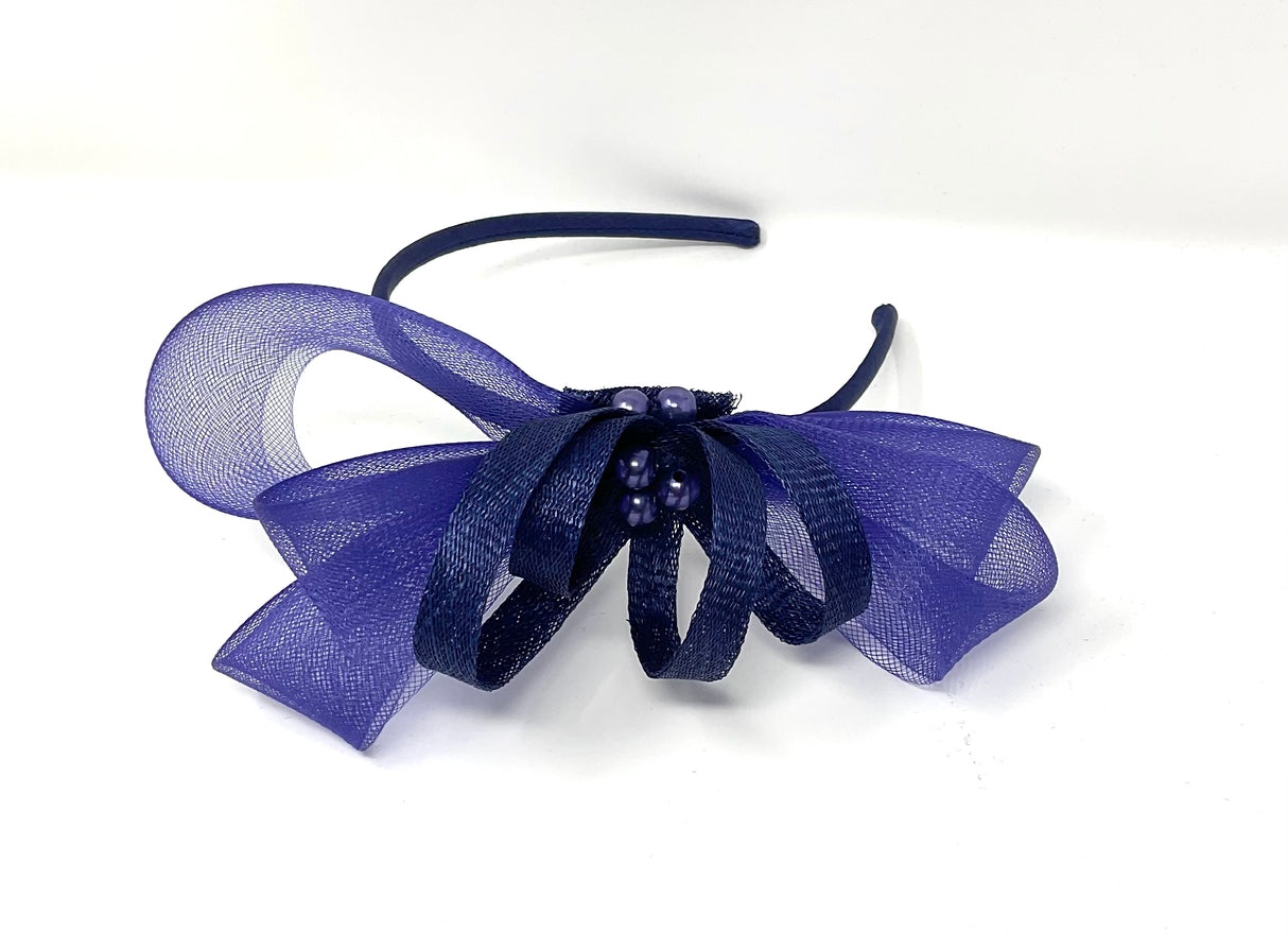 Cobalt Blue Bead Bow Loop Hairband Fascinator