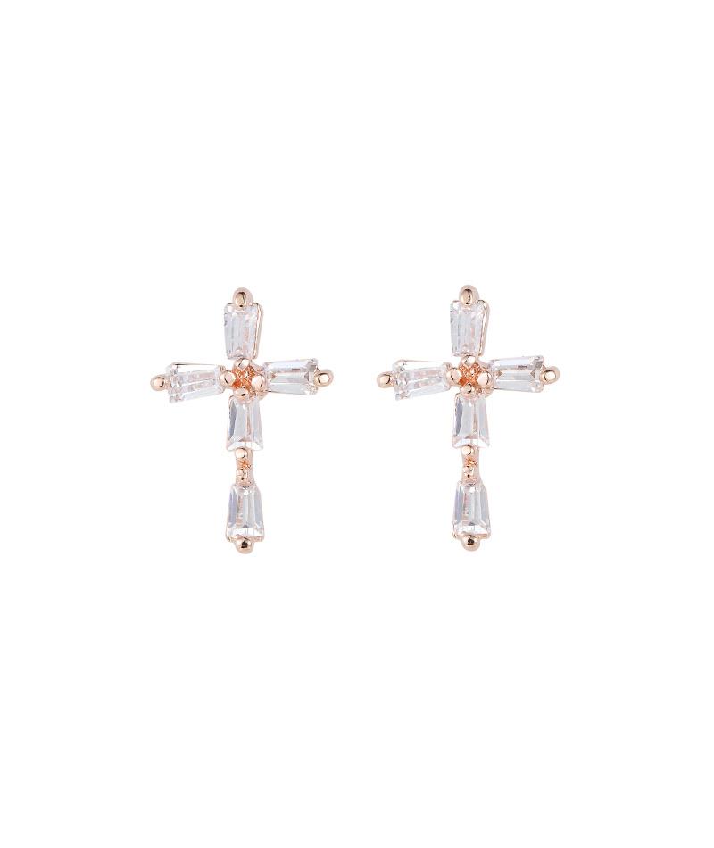 Karen Sampson Rose Gold Crystal Cross Stud Earrings - Franklins