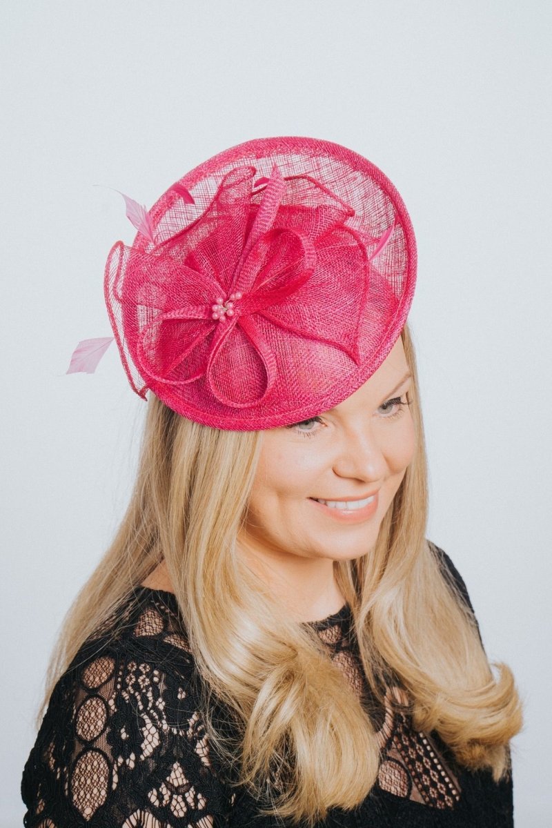 Magenta Pink Feather & Bow Round Disc Fascinator - Franklins