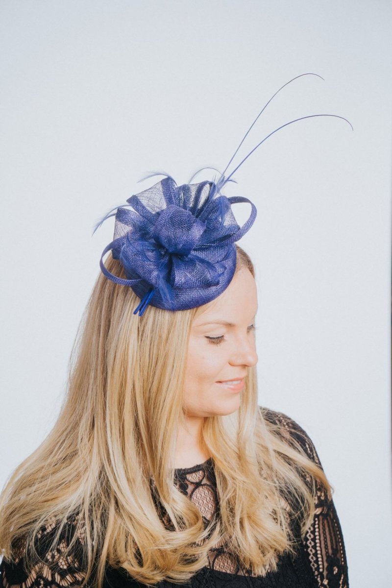 Navy Blue Pillbox Round Sinnamay Hairband Fascinator - Franklins