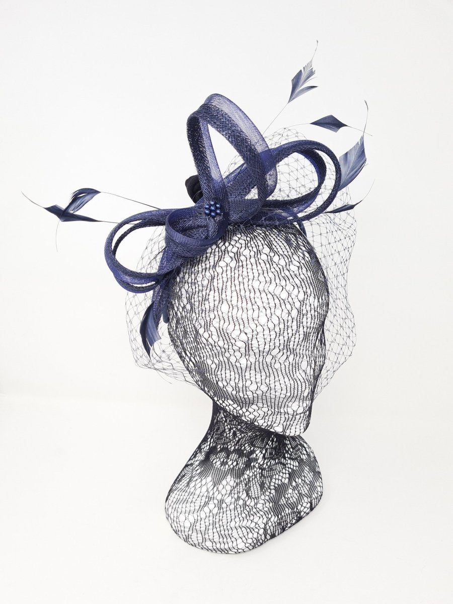 Navy Bow Net Veil Fascinator - Franklins