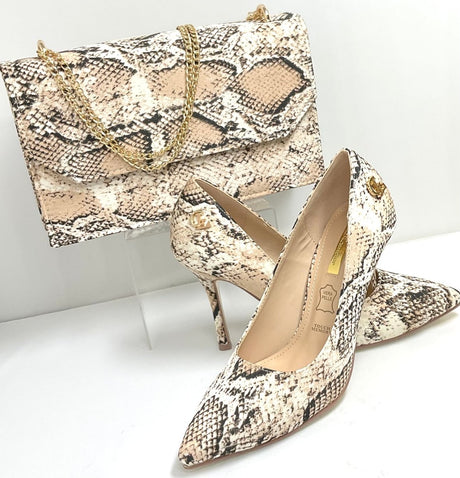 Nude & Black Snake Print High Heels - Franklins