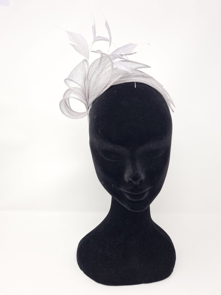 Pearl Silver Grey Sinamay Loop & Feather Hairband Fascinator - Franklins