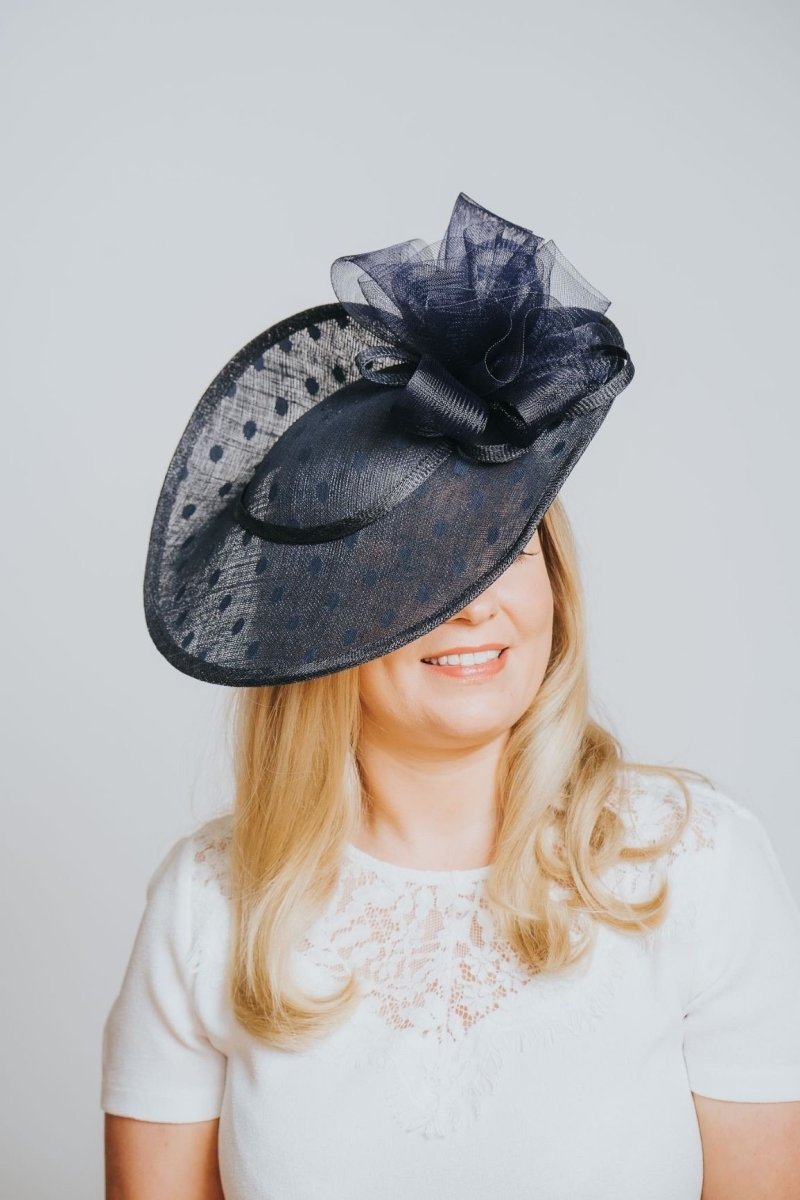 Polka Dot Navy Wide Brim Fascinator - Franklins