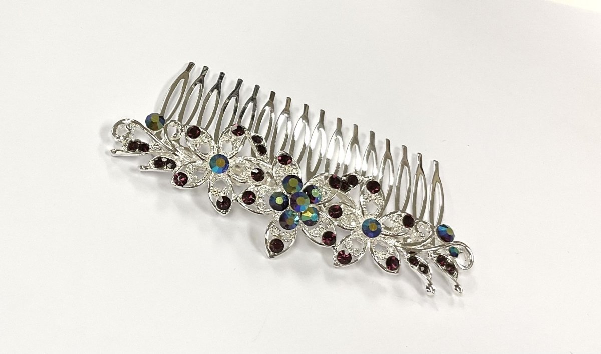 Purple & Teal Diamanté Comb Hair Slide - Franklins