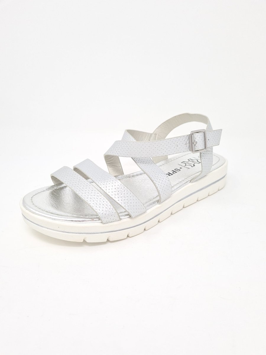 Silver Strappy Flat Sandals - Franklins
