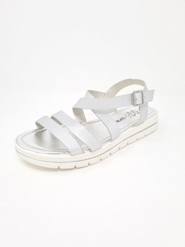 Silver Strappy Flat Sandals - Franklins