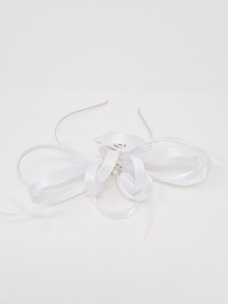 White Satin Fascinator With Diamanté Flower - Franklins