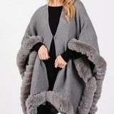 Silver Grey Faux Fur Trim Luxury Cape