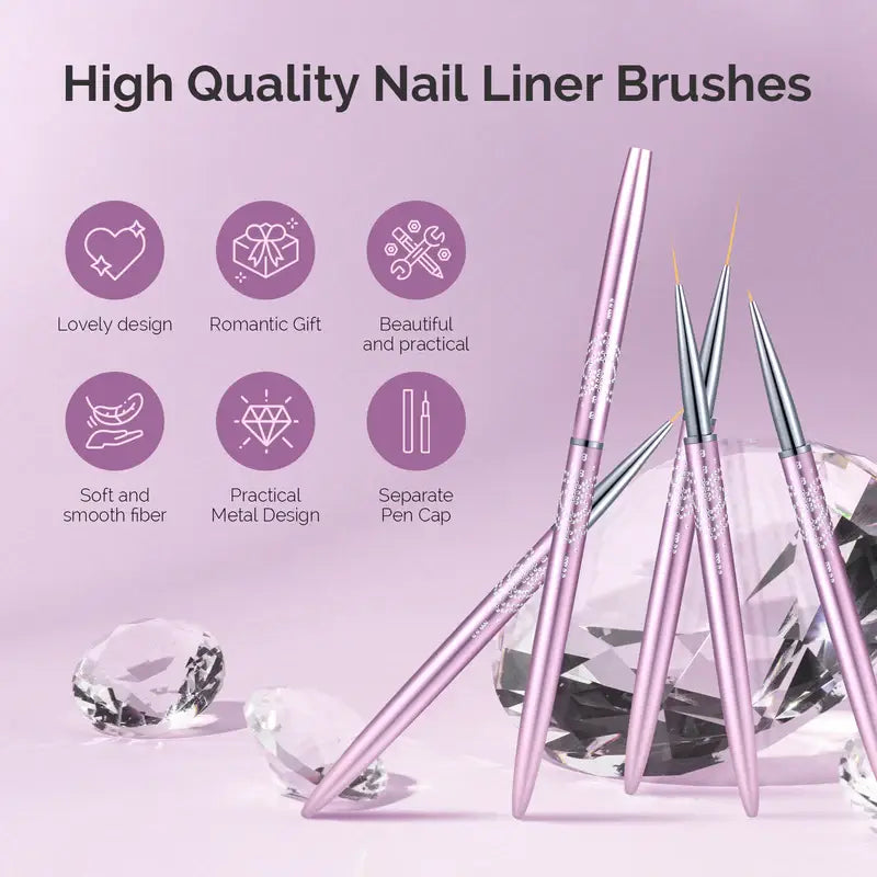 MelodySusie Nail Art Liner Brushes 5Pcs - Rose Gold