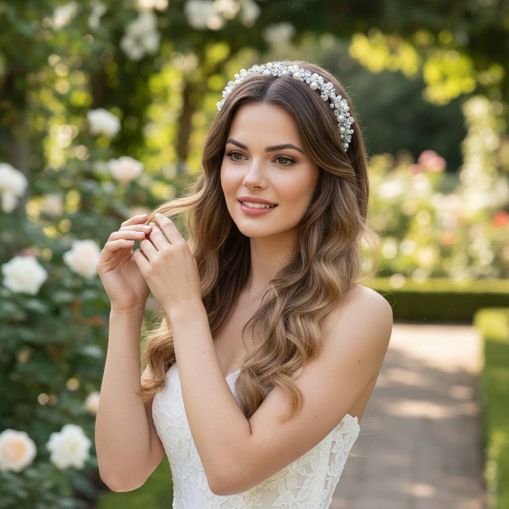 Athena Collection Clear Crystal & Pearl Headband