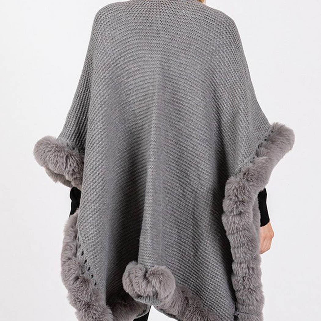 Silver Grey Faux Fur Trim Luxury Cape