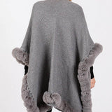 Silver Grey Faux Fur Trim Luxury Cape