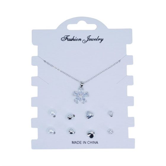 Silver Crystal Necklace & Stud Earring Jewellery Set