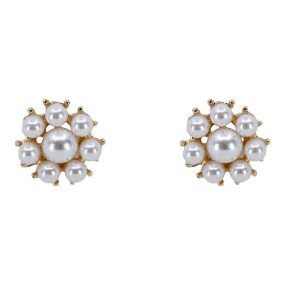 Gold Pearl Round Clip On Earrings