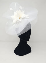 White Feather Fascinator With Net Halo
